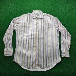 Thomas Dean Shirt Mens XL Multicolor Striped Button Up Long Sleeve Preppy Casual